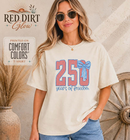 250 Years of Freedom Patriotic Bow Comfort Colors Tee